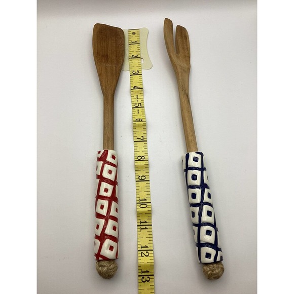 Hand Painted Serving Wooden Fork & Spoon with Ceramic ends, Made In Siena Italy - Picture 7 of 7